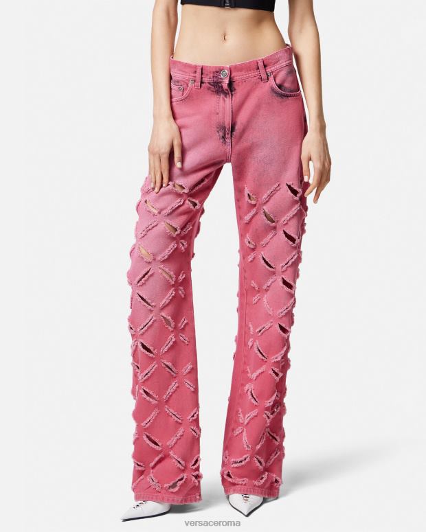 esso Versace donne jeans con medusa tagliati rosa JT08Z206 vestiario