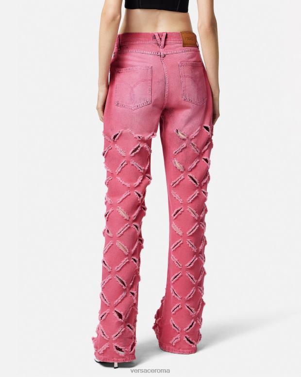 esso Versace donne jeans con medusa tagliati rosa JT08Z206 vestiario