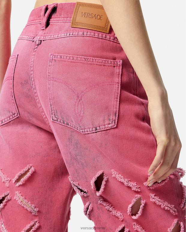 esso Versace donne jeans con medusa tagliati rosa JT08Z206 vestiario