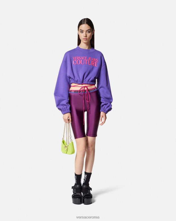 esso Versace donne pantaloncini da bicicletta con logo Viola JT08Z2242 vestiario