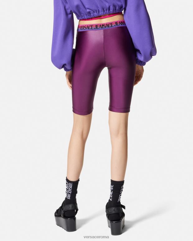 esso Versace donne pantaloncini da bicicletta con logo Viola JT08Z2242 vestiario