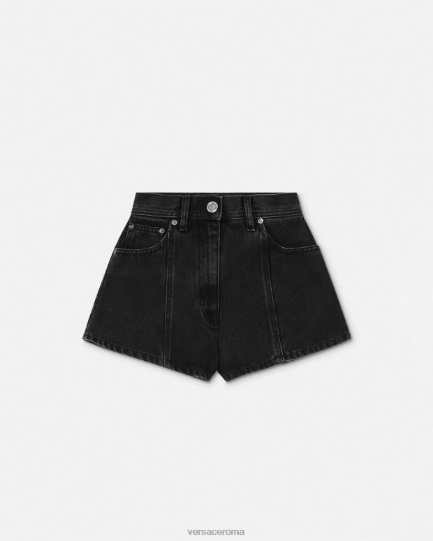 esso Versace donne pantaloncini in denim con medusa nero JT08Z217 vestiario