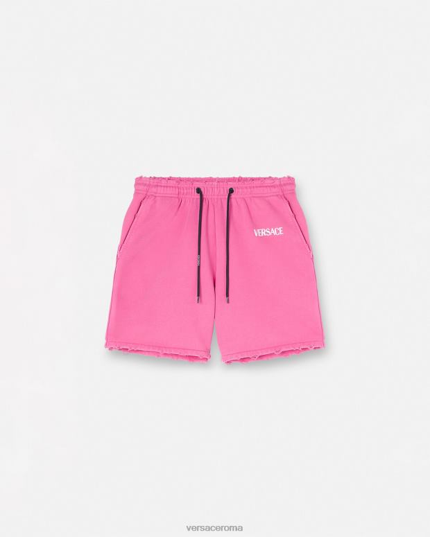 esso Versace donne pantaloncini in felpa con logo invecchiato fucsia JT08Z219 vestiario