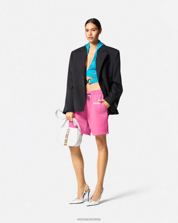 esso Versace donne pantaloncini in felpa con logo invecchiato fucsia JT08Z219 vestiario