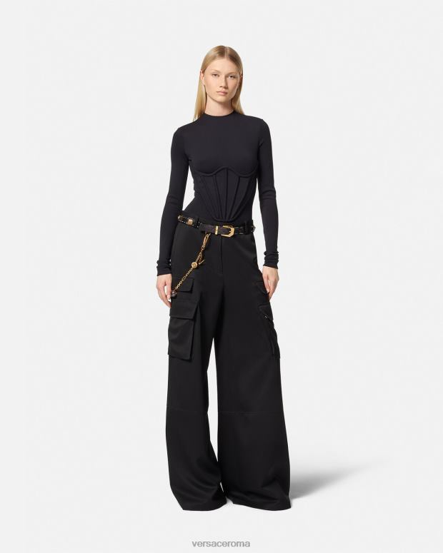 esso Versace donne pantaloni cargo con logo nero JT08Z201 vestiario