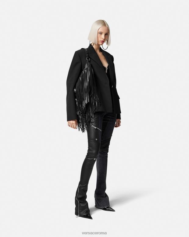 esso Versace donne pantaloni di pelle denim nero JT08Z224 vestiario