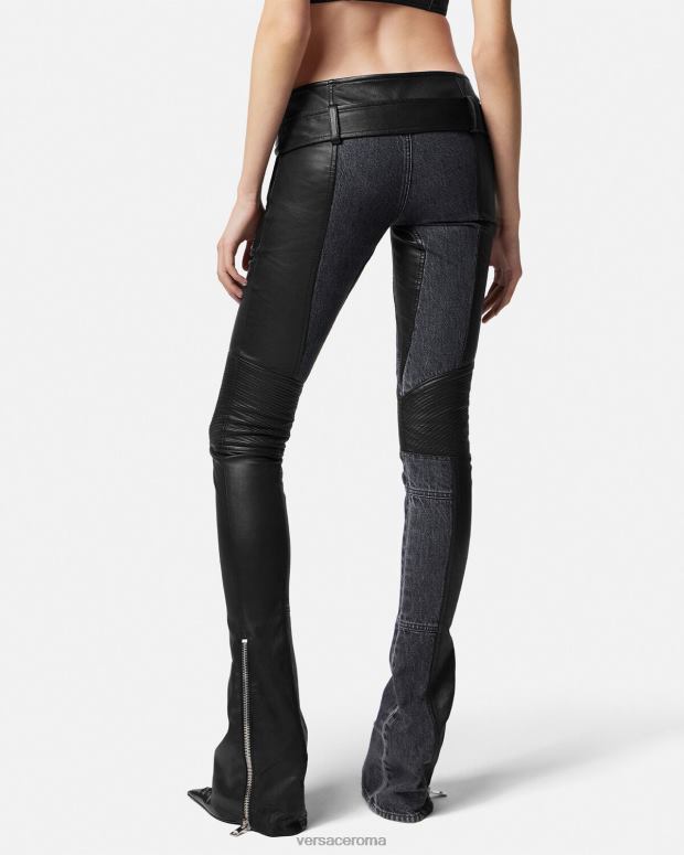 esso Versace donne pantaloni di pelle denim nero JT08Z224 vestiario