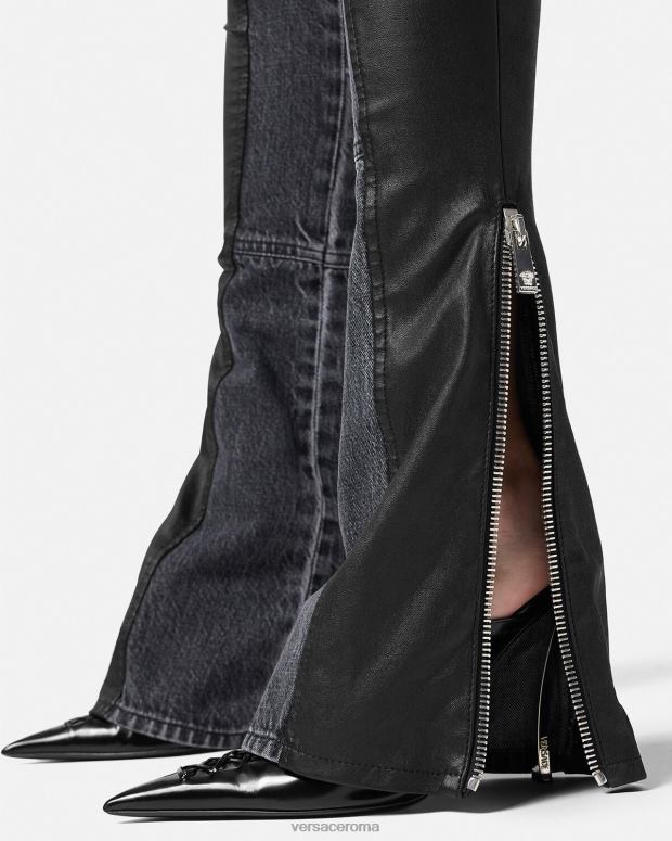 esso Versace donne pantaloni di pelle denim nero JT08Z224 vestiario