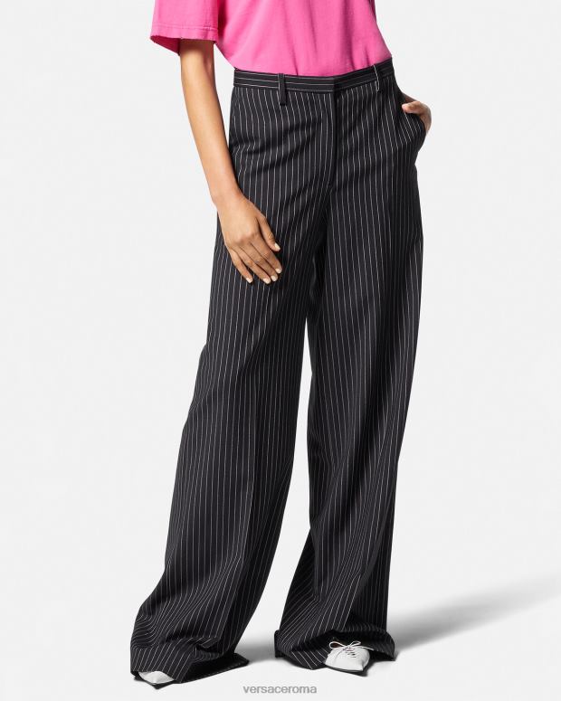 esso Versace donne pantaloni gessati a gamba larga nero JT08Z123 vestiario