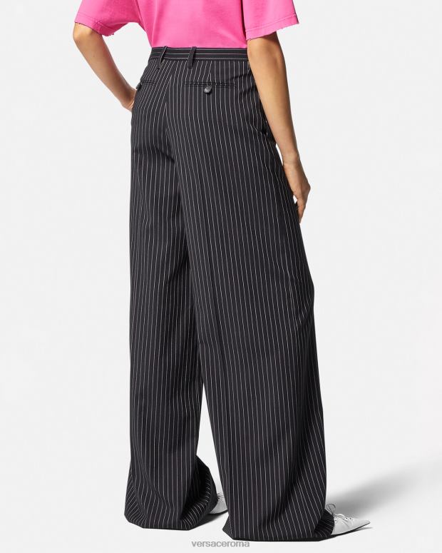 esso Versace donne pantaloni gessati a gamba larga nero JT08Z123 vestiario