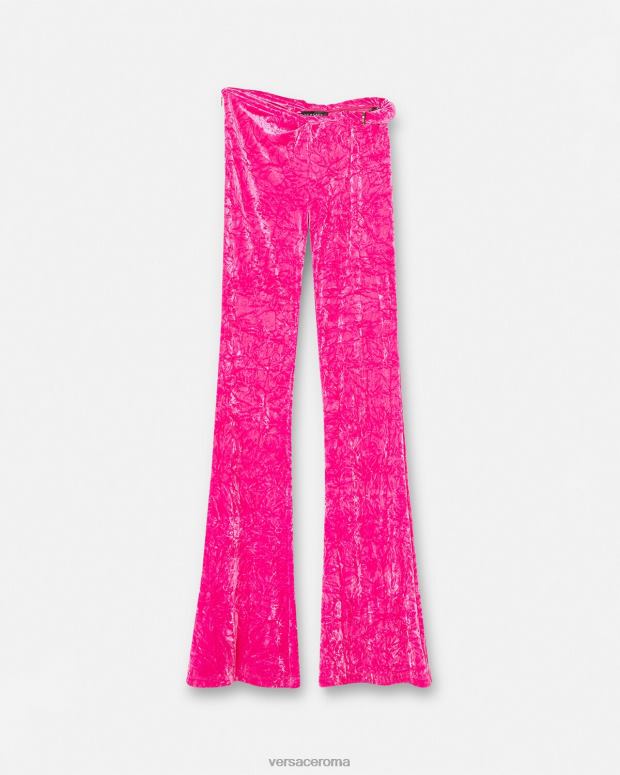 esso Versace donne pantaloni svasati arrotolati in velluto fucsia JT08Z215 vestiario