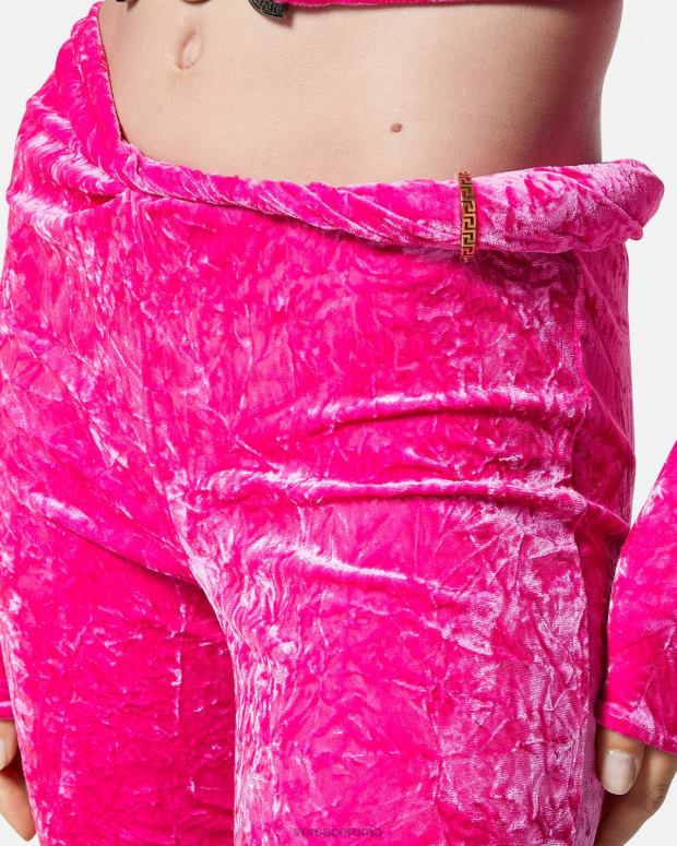esso Versace donne pantaloni svasati arrotolati in velluto fucsia JT08Z215 vestiario