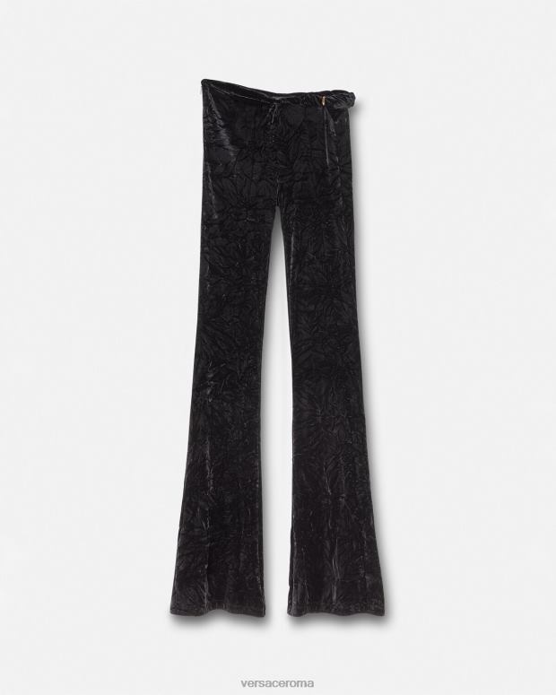 esso Versace donne pantaloni svasati arrotolati in velluto nero JT08Z216 vestiario