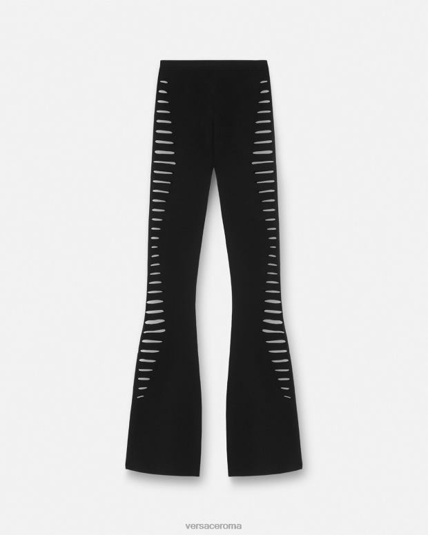 esso Versace donne pantaloni svasati in maglia tagliata nero JT08Z208 vestiario