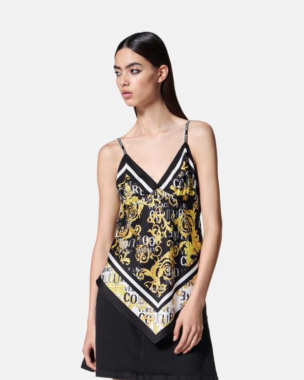 esso Versace donne parte superiore del foulard con logo couture oro nero JT08Z2206 vestiario
