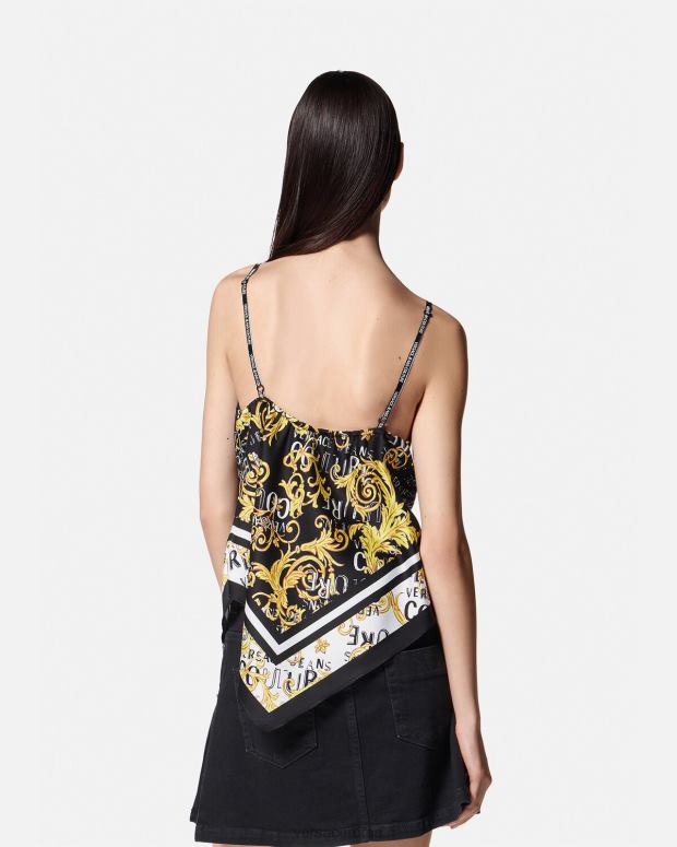 esso Versace donne parte superiore del foulard con logo couture oro nero JT08Z2206 vestiario