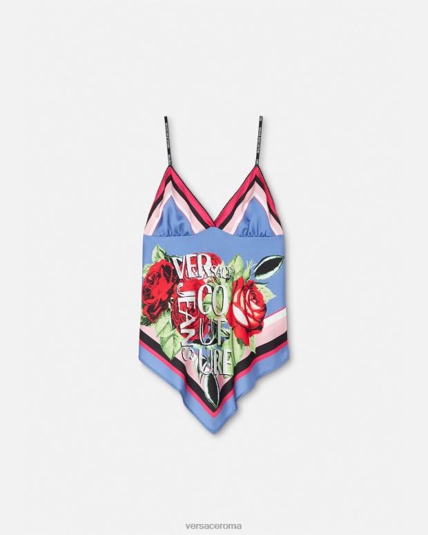 esso Versace donne parte superiore del foulard con rose azzurro JT08Z2165 vestiario