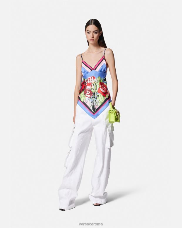 esso Versace donne parte superiore del foulard con rose azzurro JT08Z2165 vestiario