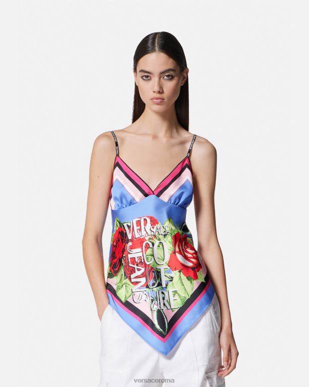 esso Versace donne parte superiore del foulard con rose azzurro JT08Z2165 vestiario