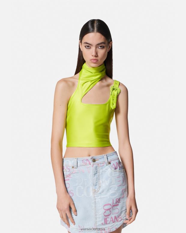 esso Versace donne top corto con fibbia barocca lime JT08Z2217 vestiario