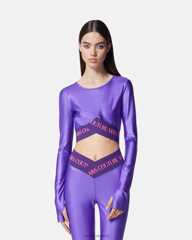 esso Versace donne top corto con logo Viola JT08Z2215 vestiario