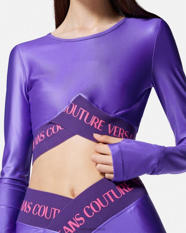 esso Versace donne top corto con logo Viola JT08Z2215 vestiario