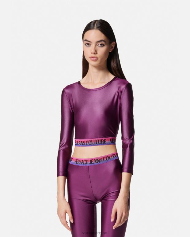 esso Versace donne top corto con logo Viola JT08Z2216 vestiario