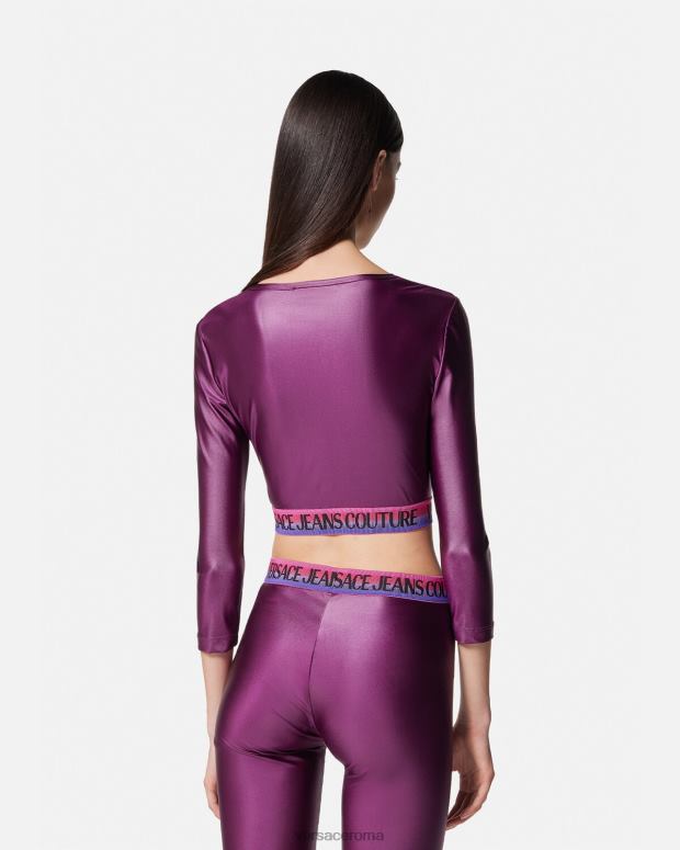 esso Versace donne top corto con logo Viola JT08Z2216 vestiario