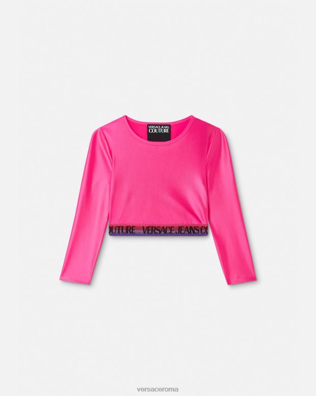 esso Versace donne top corto con logo fucsia JT08Z2214 vestiario