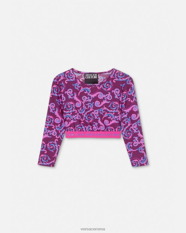 esso Versace donne top corto couture di schizzo Viola JT08Z2166 vestiario
