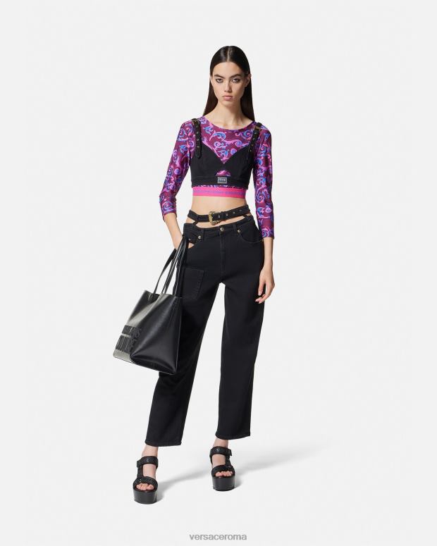 esso Versace donne top corto couture di schizzo Viola JT08Z2166 vestiario