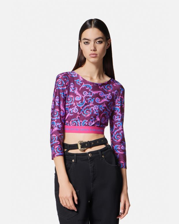 esso Versace donne top corto couture di schizzo Viola JT08Z2166 vestiario
