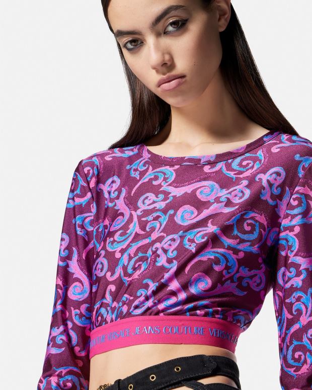 esso Versace donne top corto couture di schizzo Viola JT08Z2166 vestiario