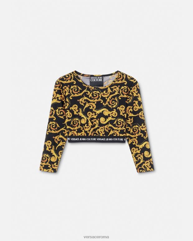 esso Versace donne top corto couture di schizzo oro nero JT08Z2167 vestiario