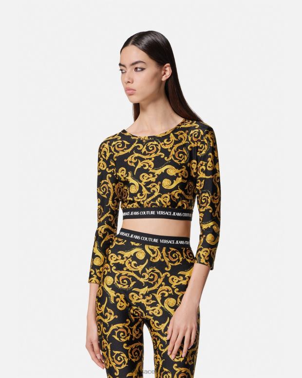 esso Versace donne top corto couture di schizzo oro nero JT08Z2167 vestiario