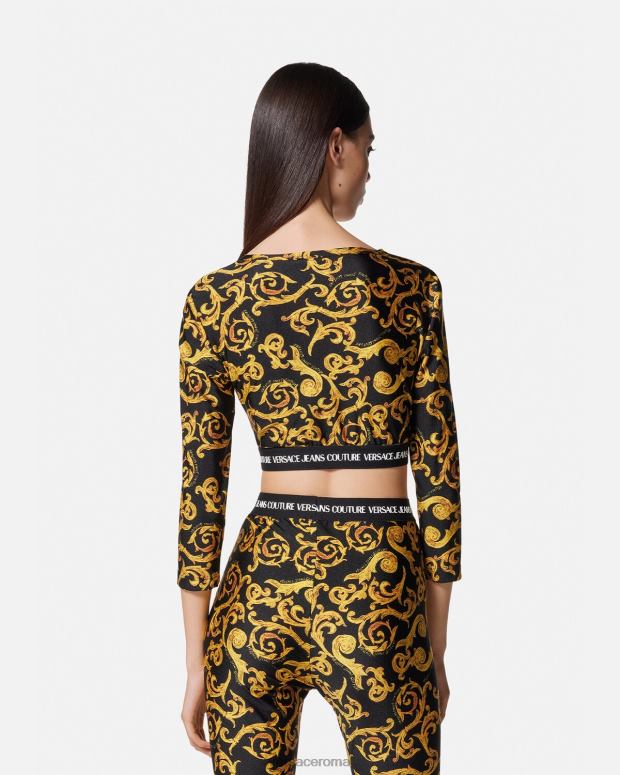esso Versace donne top corto couture di schizzo oro nero JT08Z2167 vestiario