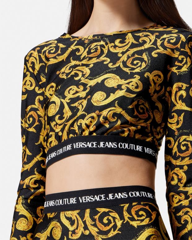 esso Versace donne top corto couture di schizzo oro nero JT08Z2167 vestiario