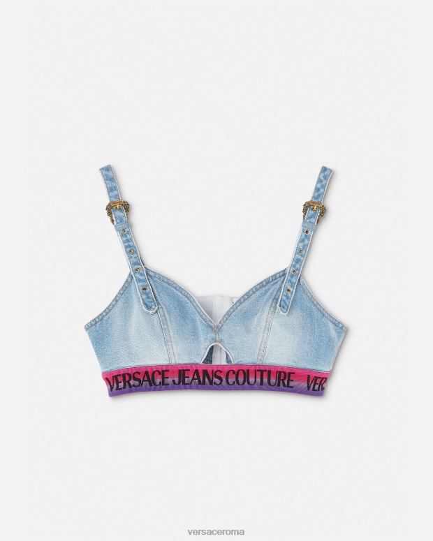 esso Versace donne top corto in denim con logo blu JT08Z2200 vestiario