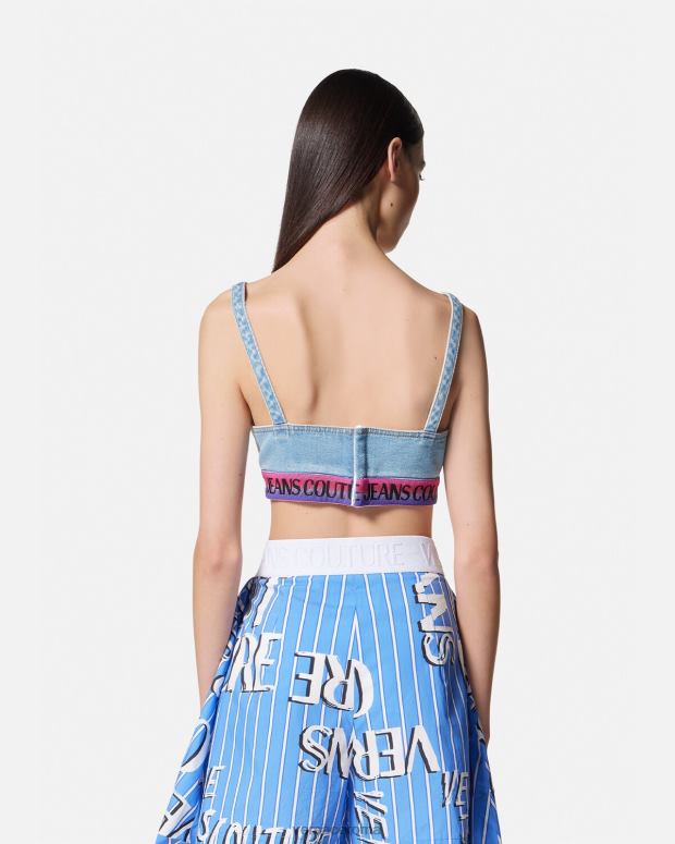 esso Versace donne top corto in denim con logo blu JT08Z2200 vestiario