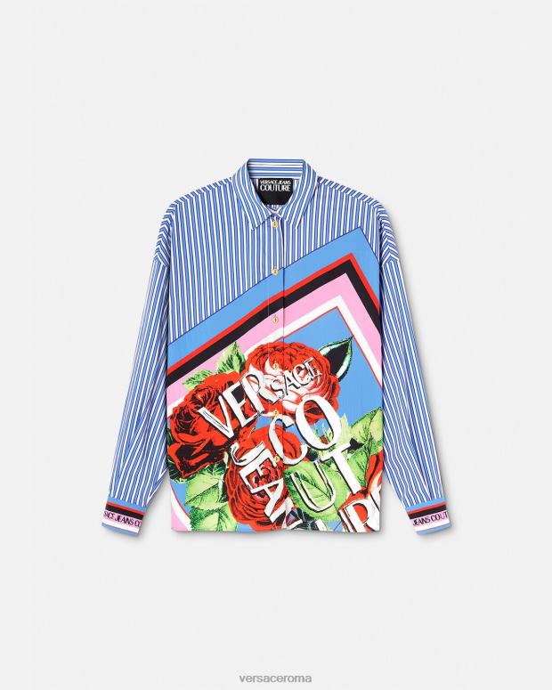 esso Versace donne camicia a righe con rose azzurro JT08Z2164 vestiario