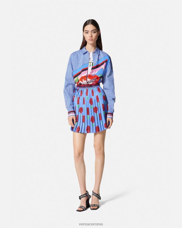 esso Versace donne camicia a righe con rose azzurro JT08Z2164 vestiario