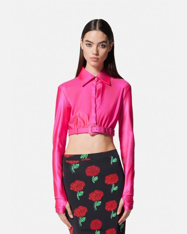 esso Versace donne camicia corta con fibbia barocca fucsia JT08Z2218 vestiario