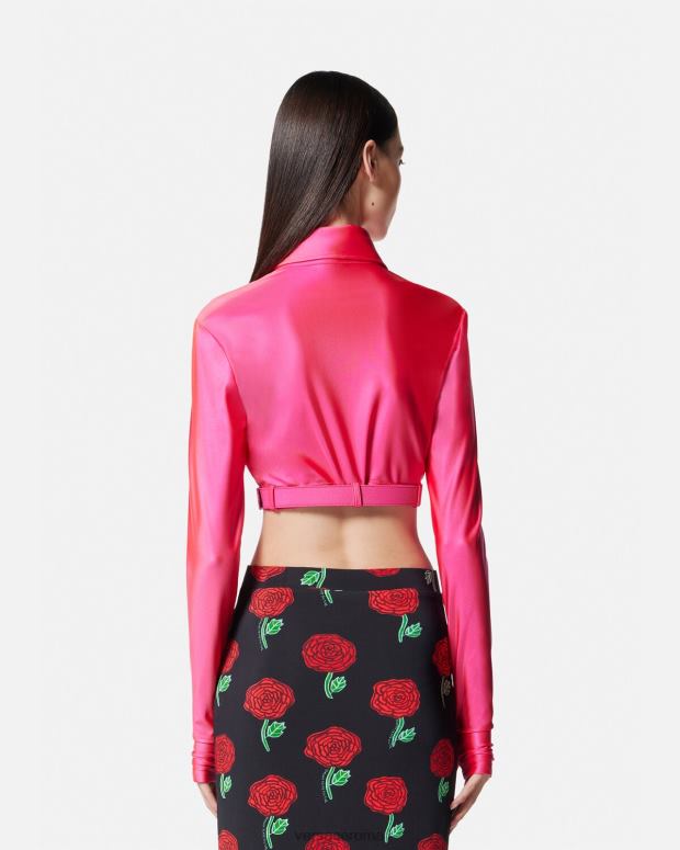 esso Versace donne camicia corta con fibbia barocca fucsia JT08Z2218 vestiario