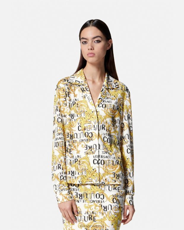 esso Versace donne camicia couture con logo oro e bianco JT08Z2201 vestiario