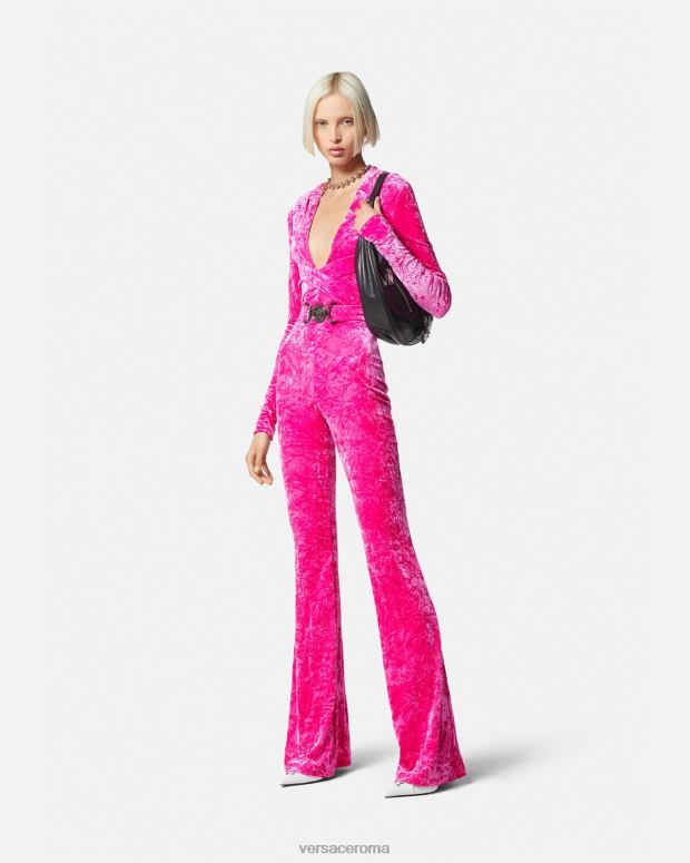 esso Versace donne Tuta con cappuccio in velluto con Medusa del '95 fucsia JT08Z56 vestiario