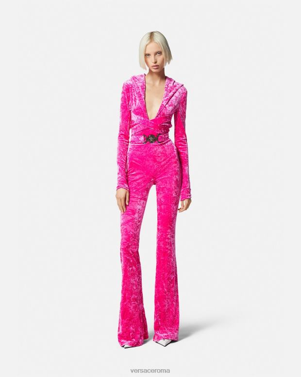 esso Versace donne Tuta con cappuccio in velluto con Medusa del '95 fucsia JT08Z56 vestiario