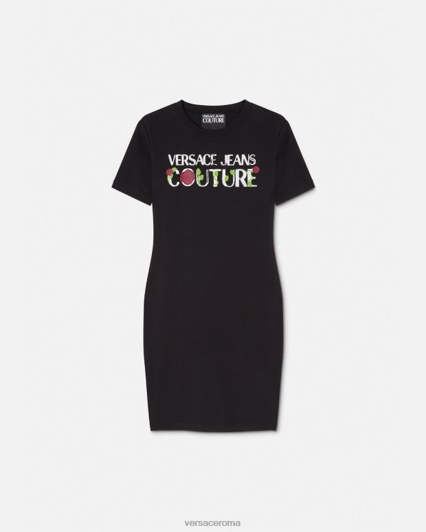 esso Versace donne Abito T-shirt con logo rose nero JT08Z2157 vestiario