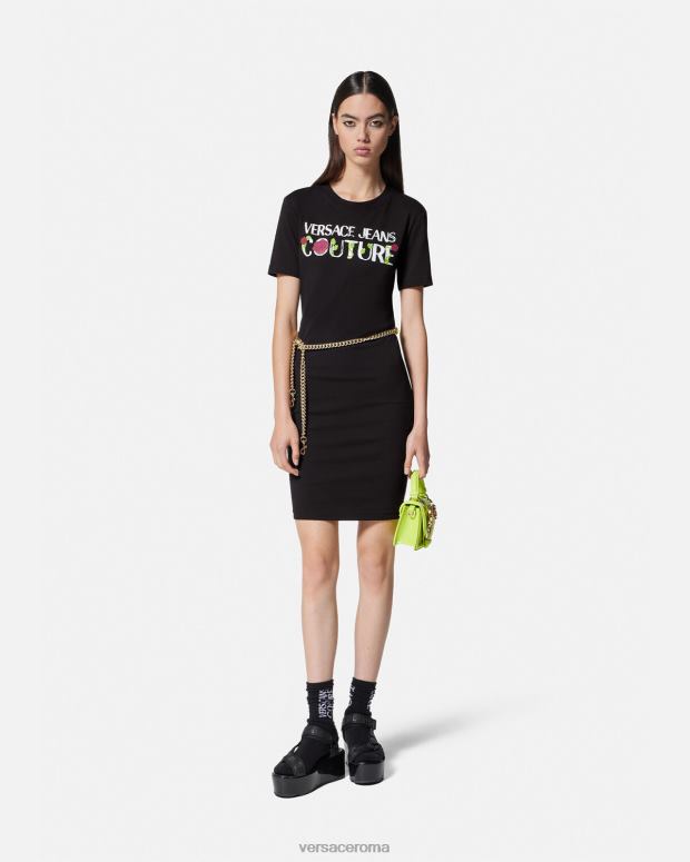 esso Versace donne Abito T-shirt con logo rose nero JT08Z2157 vestiario