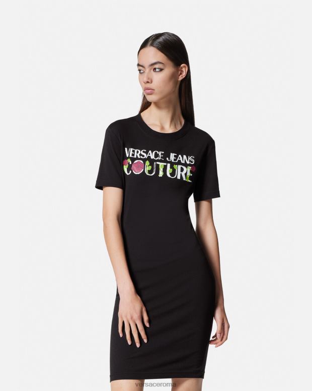 esso Versace donne Abito T-shirt con logo rose nero JT08Z2157 vestiario