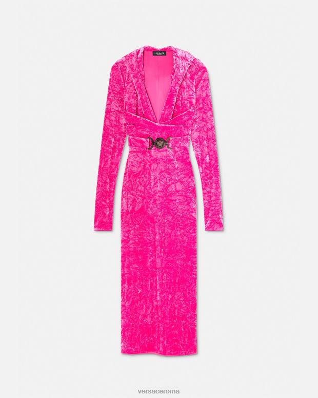 esso Versace donne Abito con cappuccio in velluto con Medusa del '95 fucsia JT08Z57 vestiario